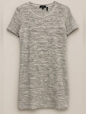 Theory Cherry 83 Rib Knit Dress Gray Melange Short Sleeve Sheath Dress Large